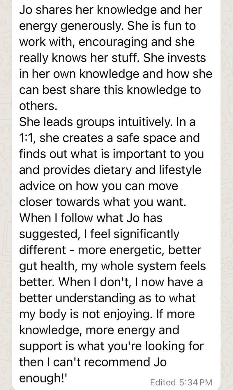 Message: Jo shares her knowledge and her energy generously